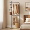 Metal Clothes Rack Freestanding 2 Rods Wooden Shelf and Hooks Natural/Black
